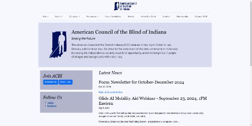 Screenshot of the American Council of the Blind of Indiana home page