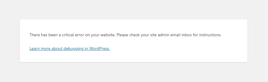 A broken WordPress site displaying the error message 'There has been a critical error on your website.'