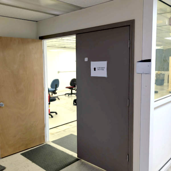 photo of the door to the office