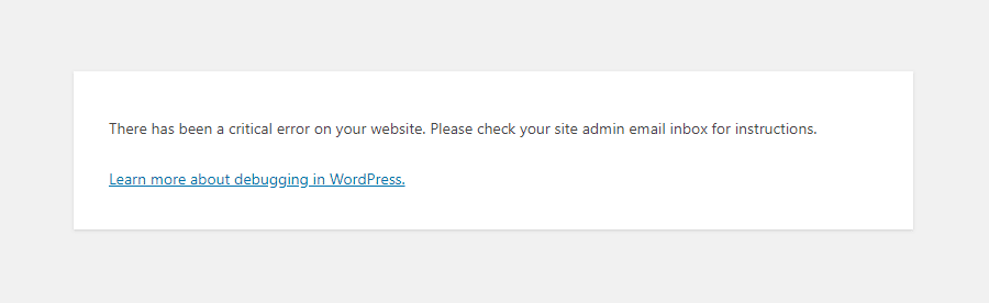 A broken WordPress site displaying the error message "There has been a critical error on your website."